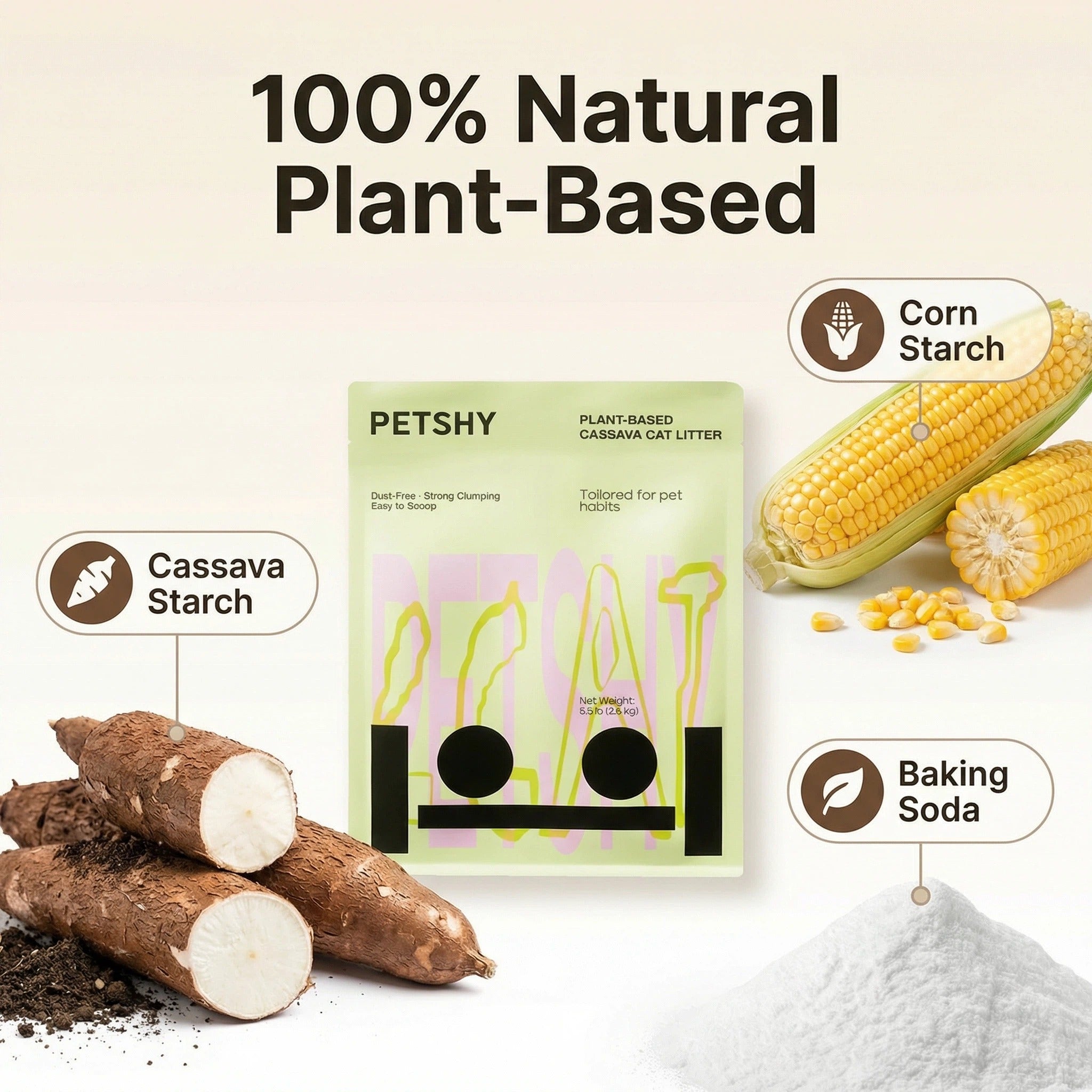 Cassava cat litter